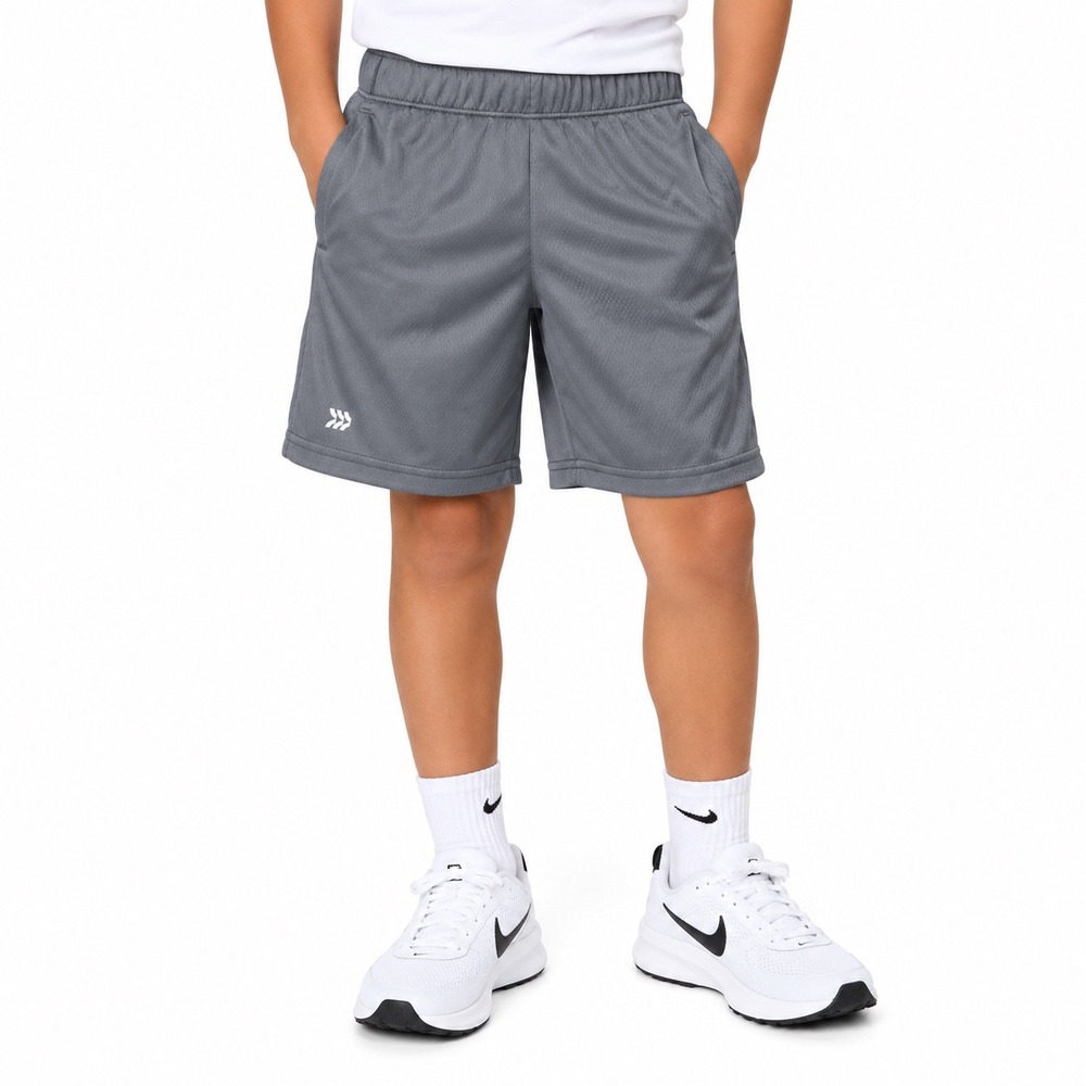 All in Motion Boys Gray Athletic Mesh Shorts Size S 6/7 Activewear Gym Pockets
